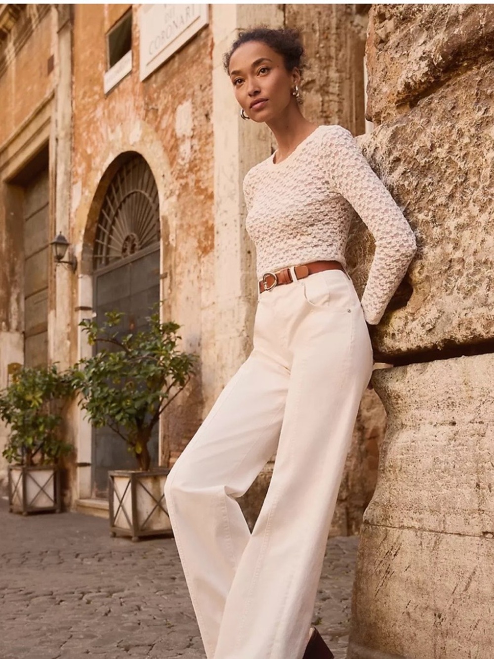 LOFT Cream High-Rise Wide-Leg Jeans